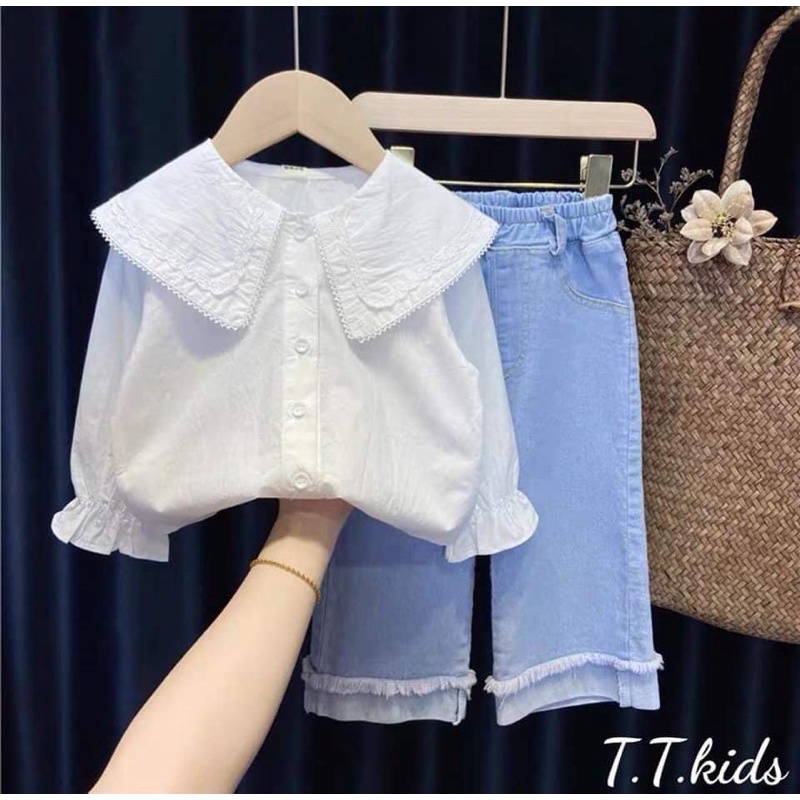 Set sơ mi quần bò bé gái