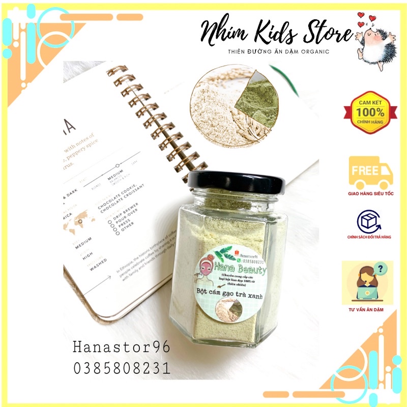 [Làm đẹp] Bột cám gạo trà xanh thiên nhiên nguyên chất đắp nạ, ủ body dưỡng da