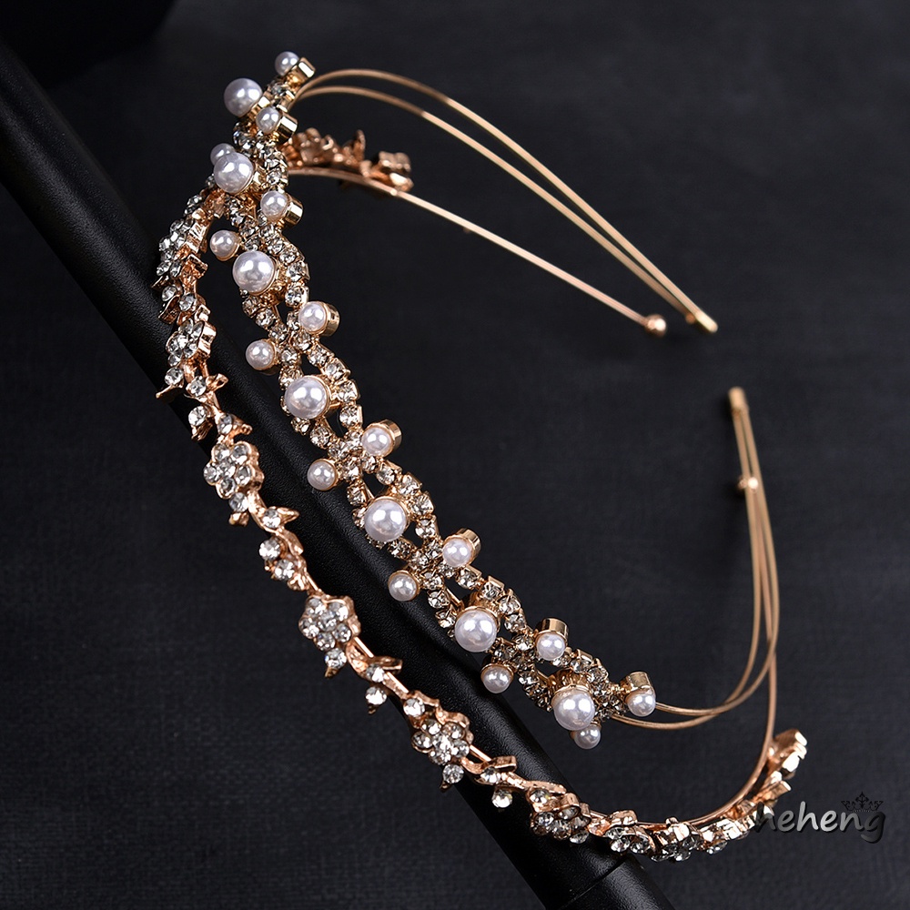 Set 2 Cài Tóc Hình Vương Miện Đính Đá Và Ngọc Trai Trang Trí Tóc Cho Cô Dâu