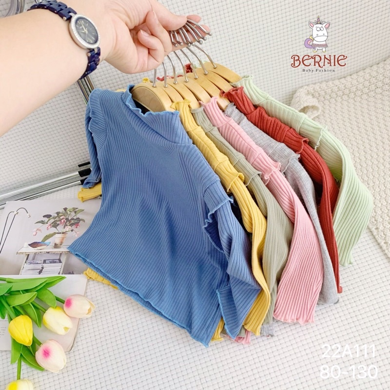 Áo bé gái Bernie vai bèo cao cổ chất thun gân cho bé từ 9-22kg-22A111
