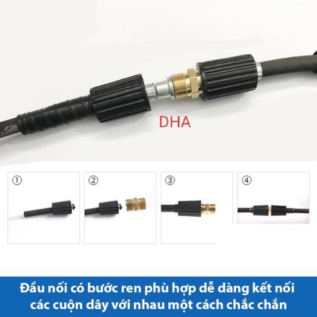 Bộ 10m dây rửa xe nối dài thêm cho máy xịt rửa áp lực - Đầu nối đồng