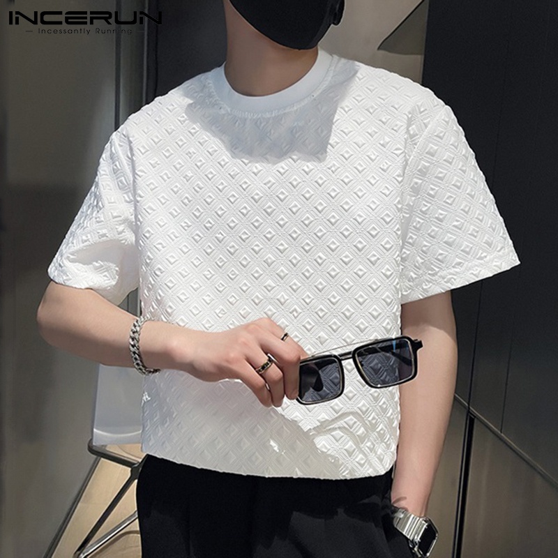 Áo thun INCERUN ngắn tay màu trơn thời trang mùa hè cho nam