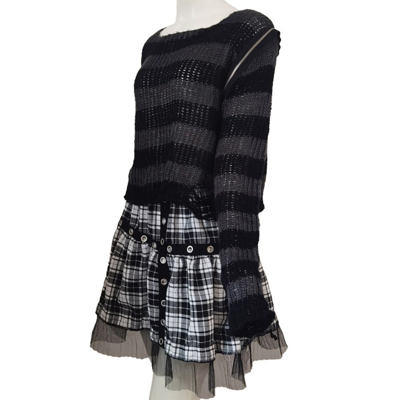 Áo Sweater Dệt Kim Tay Dài Hở Vai Phối Khóa Kéo Phong Cách Punk Cá Tính Cho Nữ