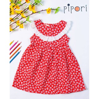 Đầm hoa đỏ viền ren trắng size 80 - 130 cho bé gái