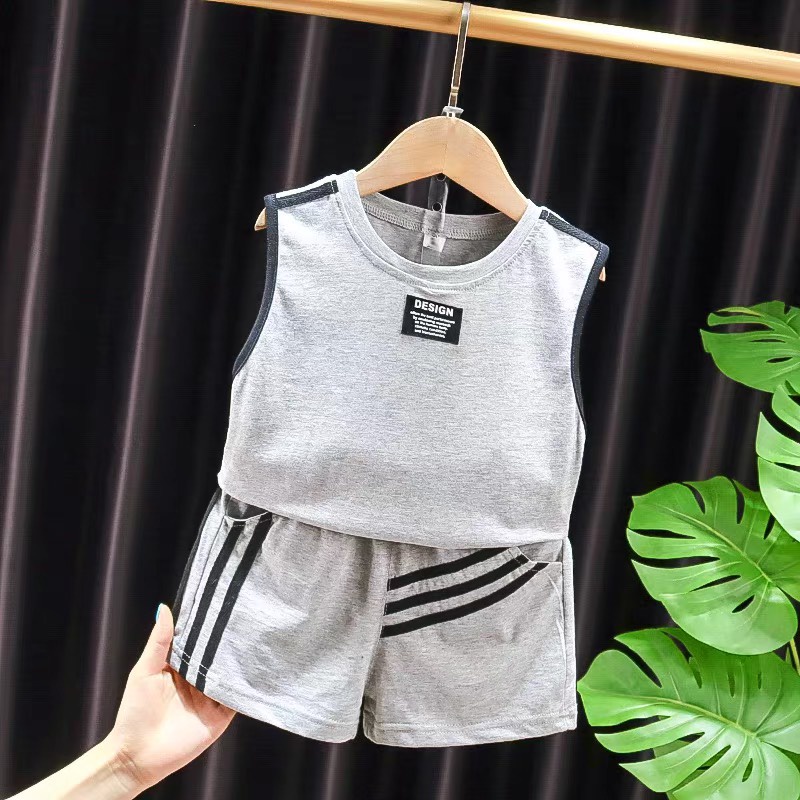 Bộ Quần Áo Bé Trai, Bộ Ba Lỗ Sát Nách Thể Thao Quần Kẻ Sọc Chất Cotton Mềm Mịn Từ 7-28kg