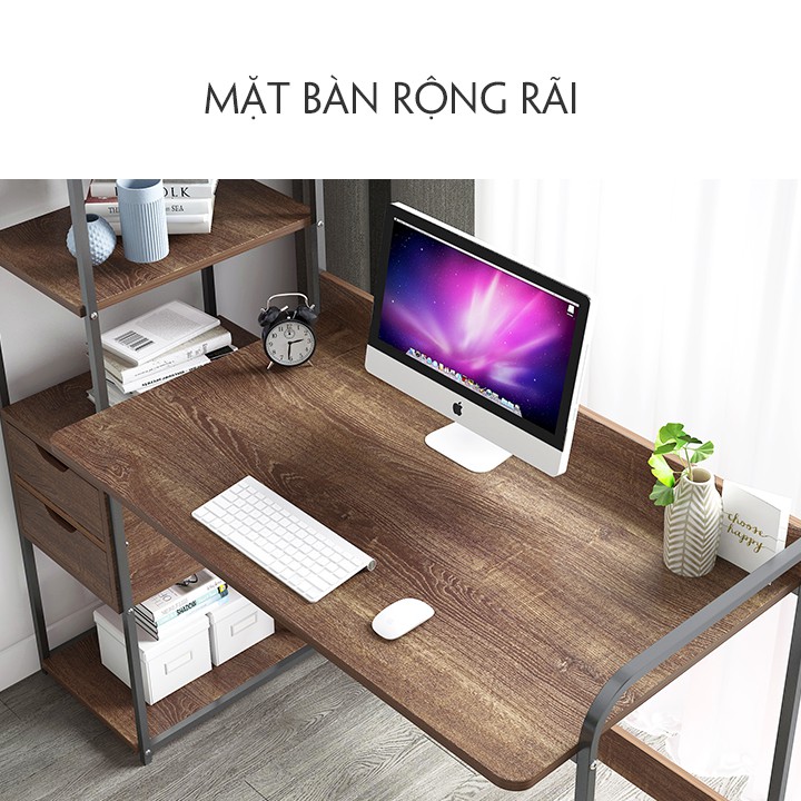 ✅XẢ HÀNG HÔM NAY✅ Bàn làm việc ghép Giá sách - chân kim loại Tĩnh Điện KT 110 x 97/122 x 40  cm. ( Màu Trắng , Vàng Kem)