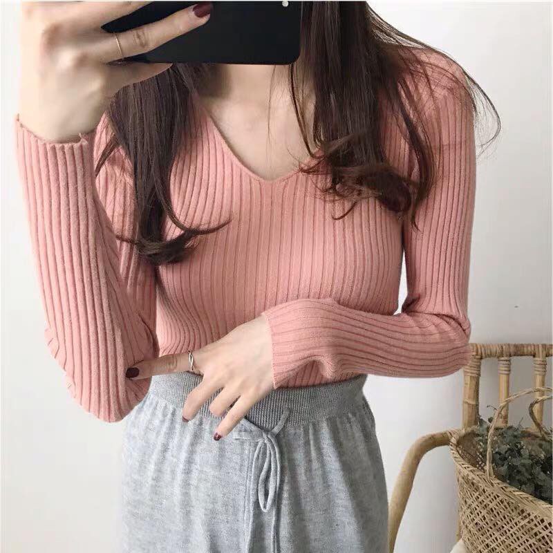 Áo len cổ tim chất len đũa mịn đẹp siêu xinh