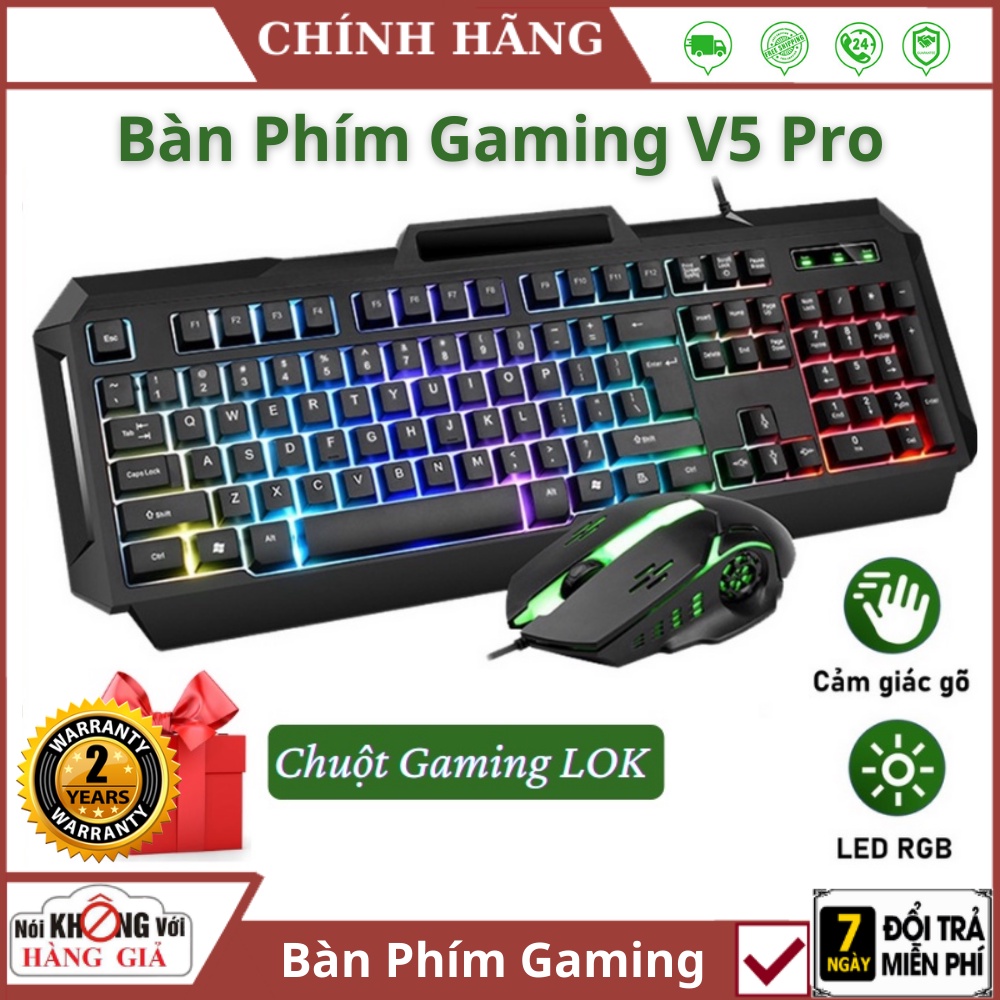 Bàn phím gaming cao cấp V5 Pro có LED nhiều màu bàn phím cơ chuyên chơi game