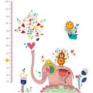 Decal Dán Tường Đo Chiều Cao Voi Hồng ( 1m6*1m4) (SP000813)