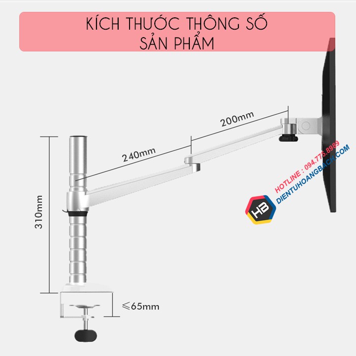 GIÁ TREO MÀN HÌNH OA 3S 17 - 27 INCH – HỢP KIM NHÔM CAO CẤP [HƠN TAY TREO MÀN HÌNH NB F80 - NB H80 - NB H100]