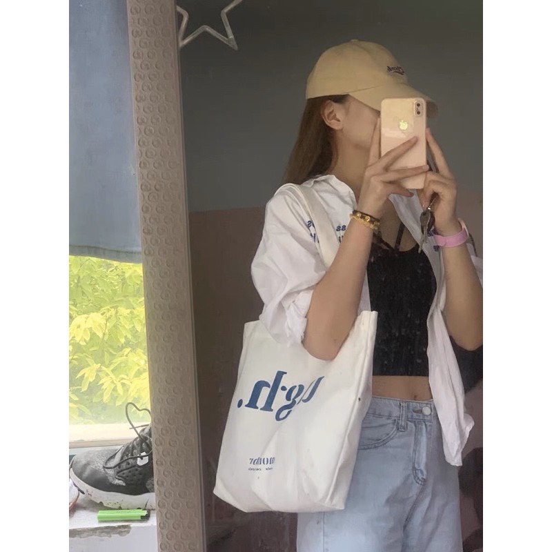 Túi Tote Vải Canvas UGH Nữ phong cách Ulzzang có túi con,Khóa Kéo chất liệu dày dặn