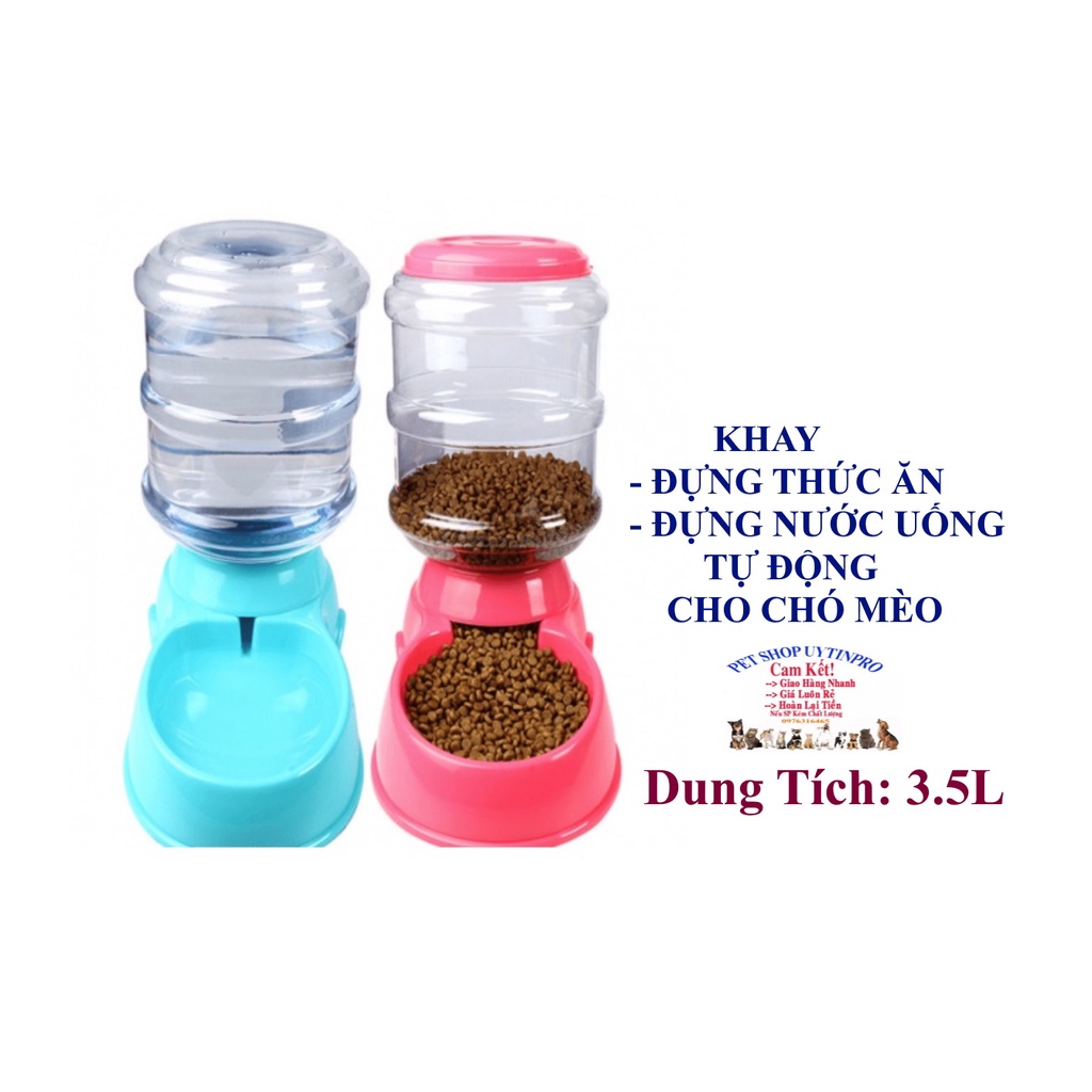 Khay ăn hoặc Khay uống tự động cho Chó Mèo Dung tích 3.5l Thiết kế chống trượt Chất liệu nhựa an toàn, Tiện lợi, Sạch sẽ