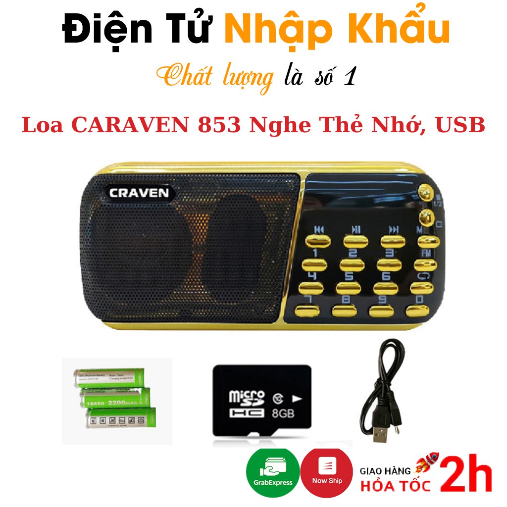✖♧▪Loa Tắm Ngôn Ngữ Caraven 853 , Mini Nghe Thẻ Nhớ USB, Đài FM, Đọc Kinh Phật Pháp - BH 6 tháng
