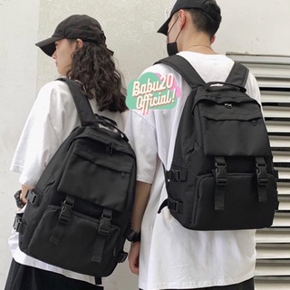 Balo Cặp Ulzzang Hàn Quốc Basic Đen, Balo Nam Nữ Giá Rẻ Cá Tính Nhiều Ngăn Màu Đen Trơn