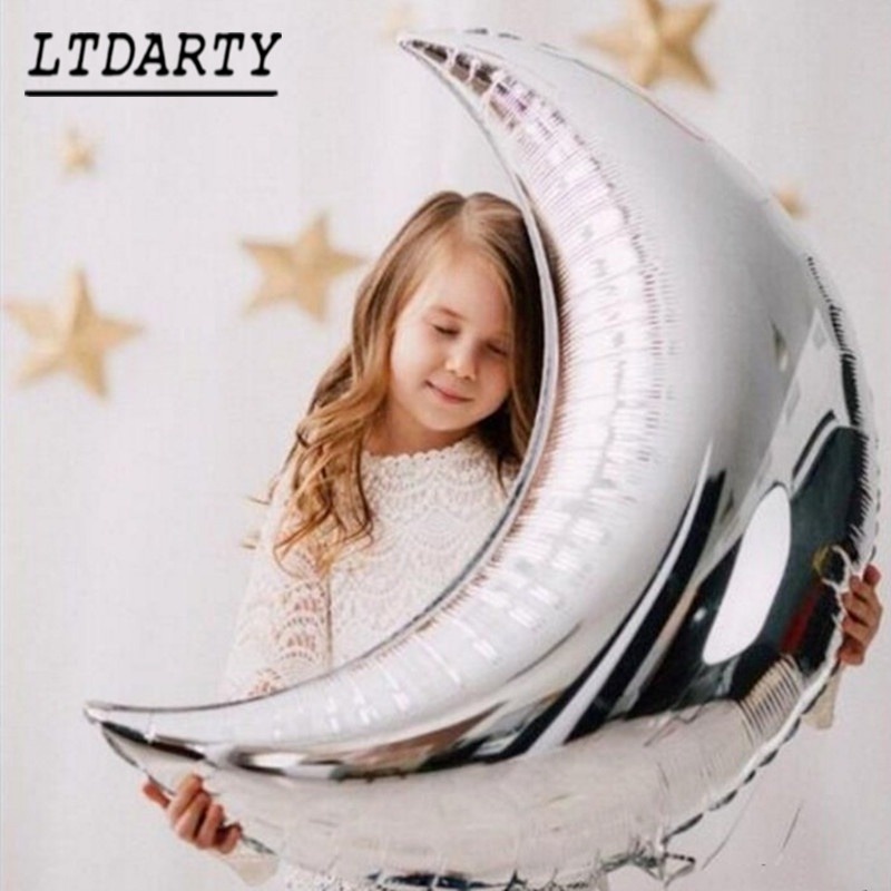 Bong Bóng Nhôm 36 Inch Hình Mặt Trăng Màu Vàng / Bạc Trang Trí Tiệc Sinh Nhật / Valentine