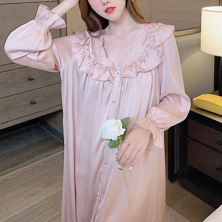 Đồ ngủ Tay Dài Phối Ren 2 Màu Tùy Chọn Phong Cách Pháp