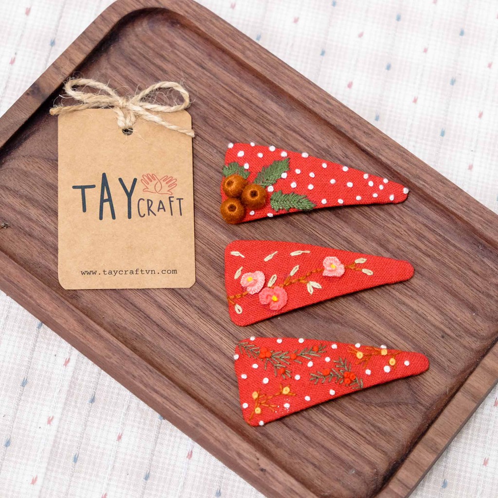 Kẹp tóc linen handmade thêu tay