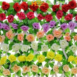 Hoa giả, dây hoa hồng leo dài 2,4m trang trí,decor ban công, tường nhà, nhà hàng, khách sạn, trường học
