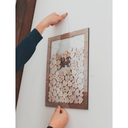 Hộp Thả Tim 2 Mặt Kính Lưu Giữ Chữ Ký Chữ gỗ nổi | Thao Wedding Guestbook