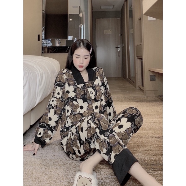 Đồ Bộ Pijama Nữ Lụa Mango Cao Cấp,Tay Dài Quần Dài,Hàng Thiết Kế,Chất Vải Mềm Mịn,Siêu Mát
