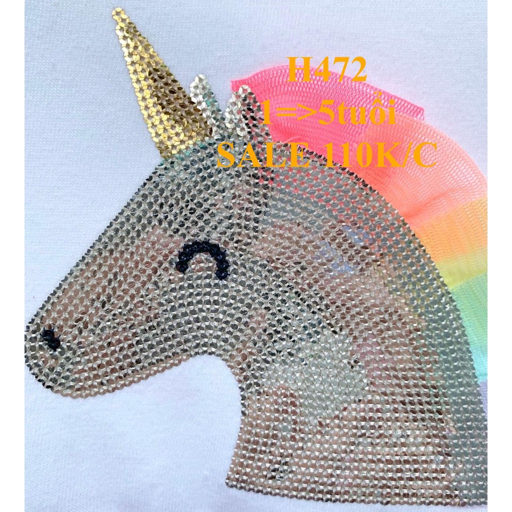 * Mã H472: Đầm thun Tay Cánh tiên phối VOAN Đính KIM SA CỐ ĐỊNH Hình Ngựa Pony bé gái.