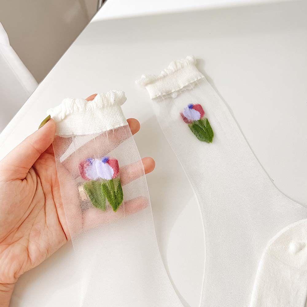 SOMEDAYZL Vớ Siêu Mỏng Thêu Hoa Thời Trang Mùa Hè Hàn Quốc Cho Nữ