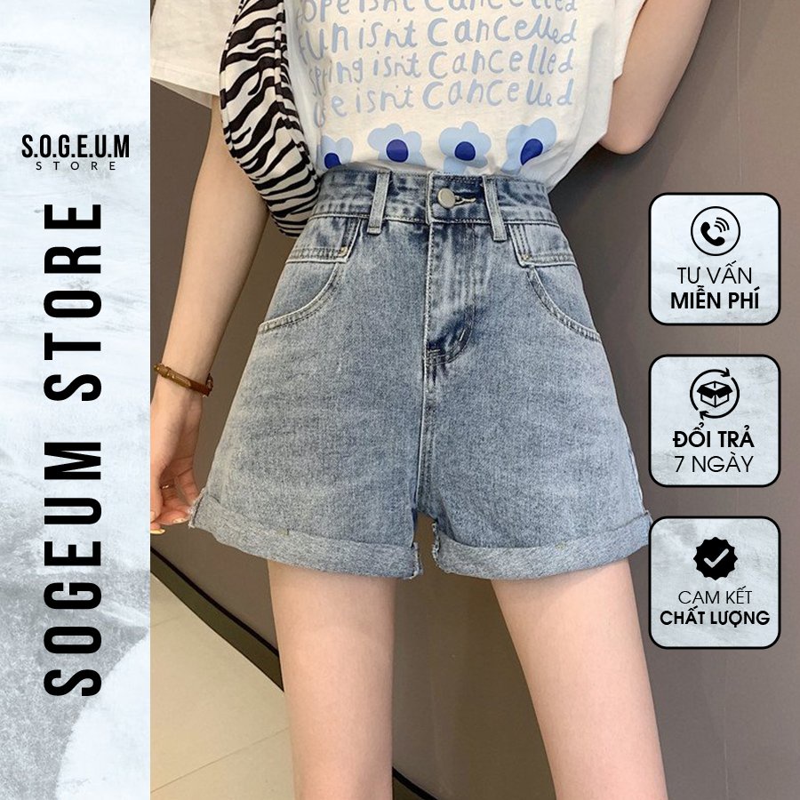 Quần Short Bò Nữ Sogeum Quần Sooc Jean Cạp Cao Một Khuy 3 Màu Hot Trend - QS33 | BigBuy360 - bigbuy360.vn