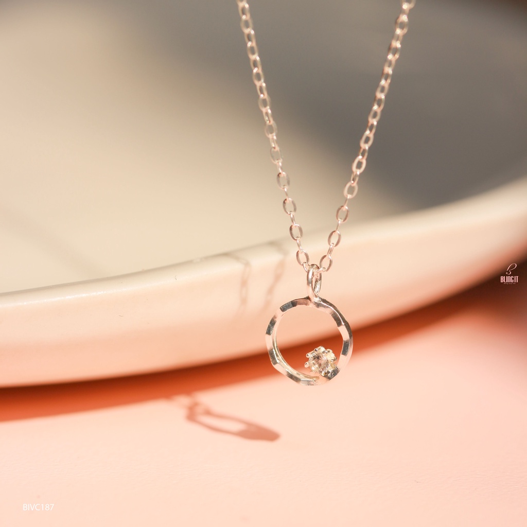 Dây Chuyền Bạc 925 Nữ 925 BLING IT Mặt Hình Tròn Đính Đá Nhỏ Xinh Tinh Tế - BIVC187