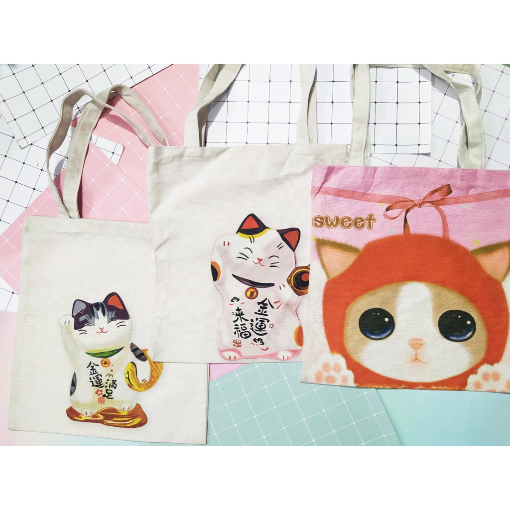 Túi tote mèo may mắn túi tote maneki neko thần tượng TT25 hoạt hình