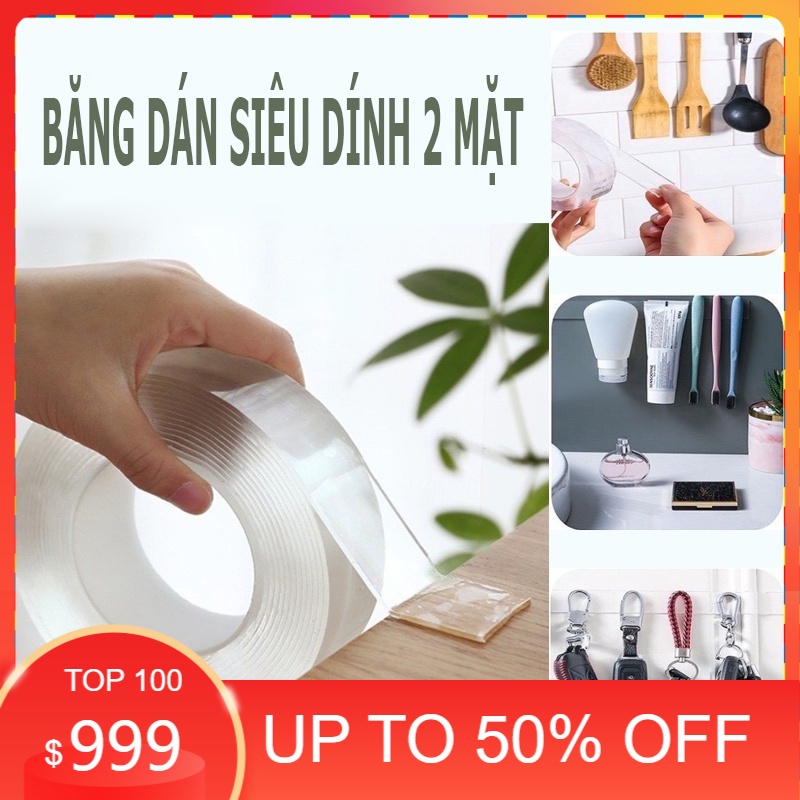 Băng keo dán siêu dính 2 mặt đa năng trong suốt (dán siêu chắc)