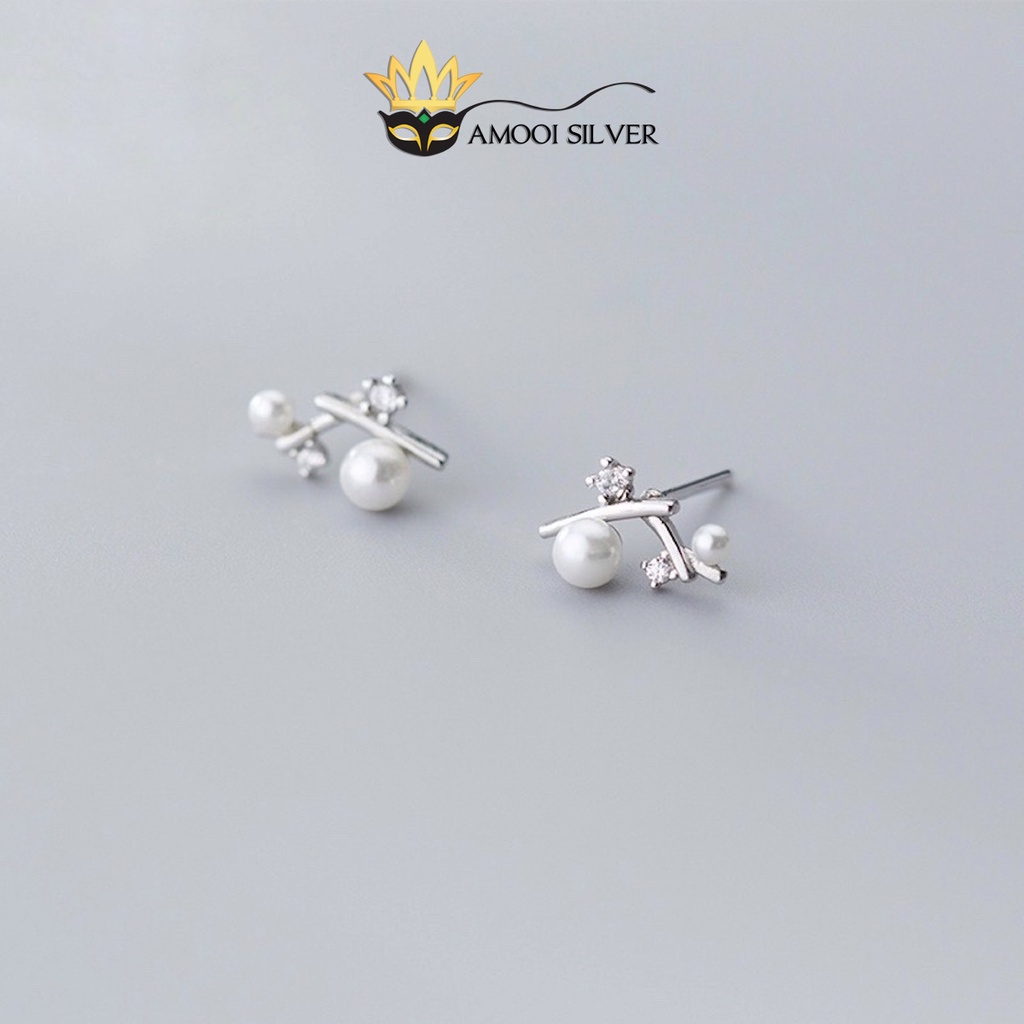 Bông tai bạc S925 nhành cây ngọc ngà - Amooi Silver AB221