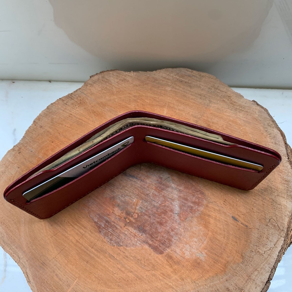 Ví nam da bò - nhuộm màu đỏ đô - thiết kế đơn giản mà không kém đi phần thời trang MC009