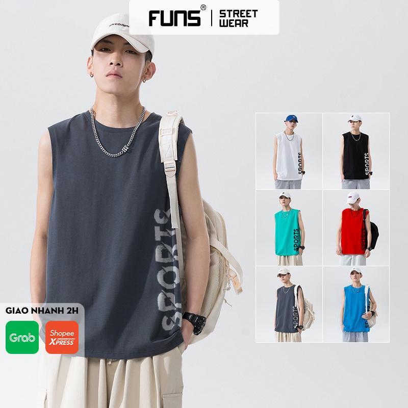 Áo 3 lỗ FUNS mã KCF Áo thun nam cổ tròn form rộng sát nách tập gym co giãn mùa hè thu