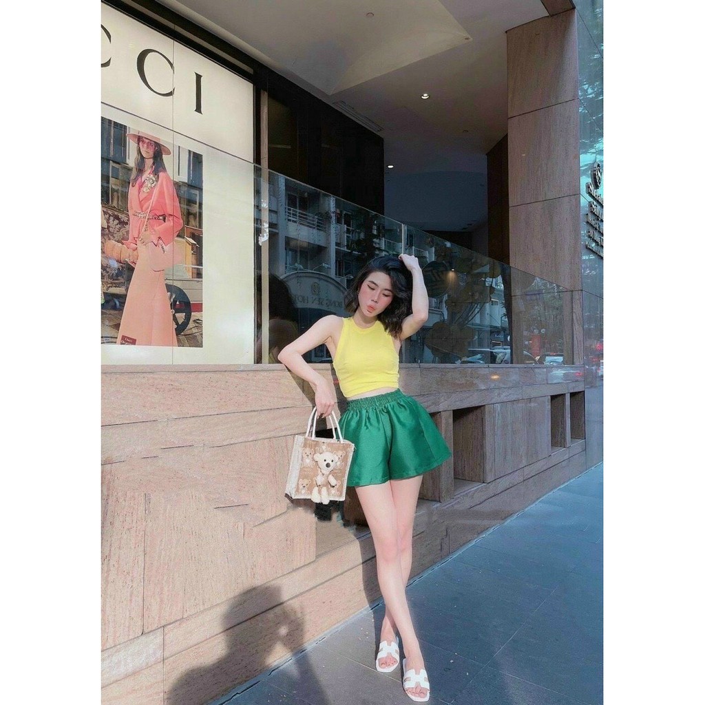 Quần sooc nữ Loại 1 cạp chun bản to chất lụa gấm dáng phồng siêu xinh, Quần đùi nữ cá tính rẻ đẹp trẻ trung