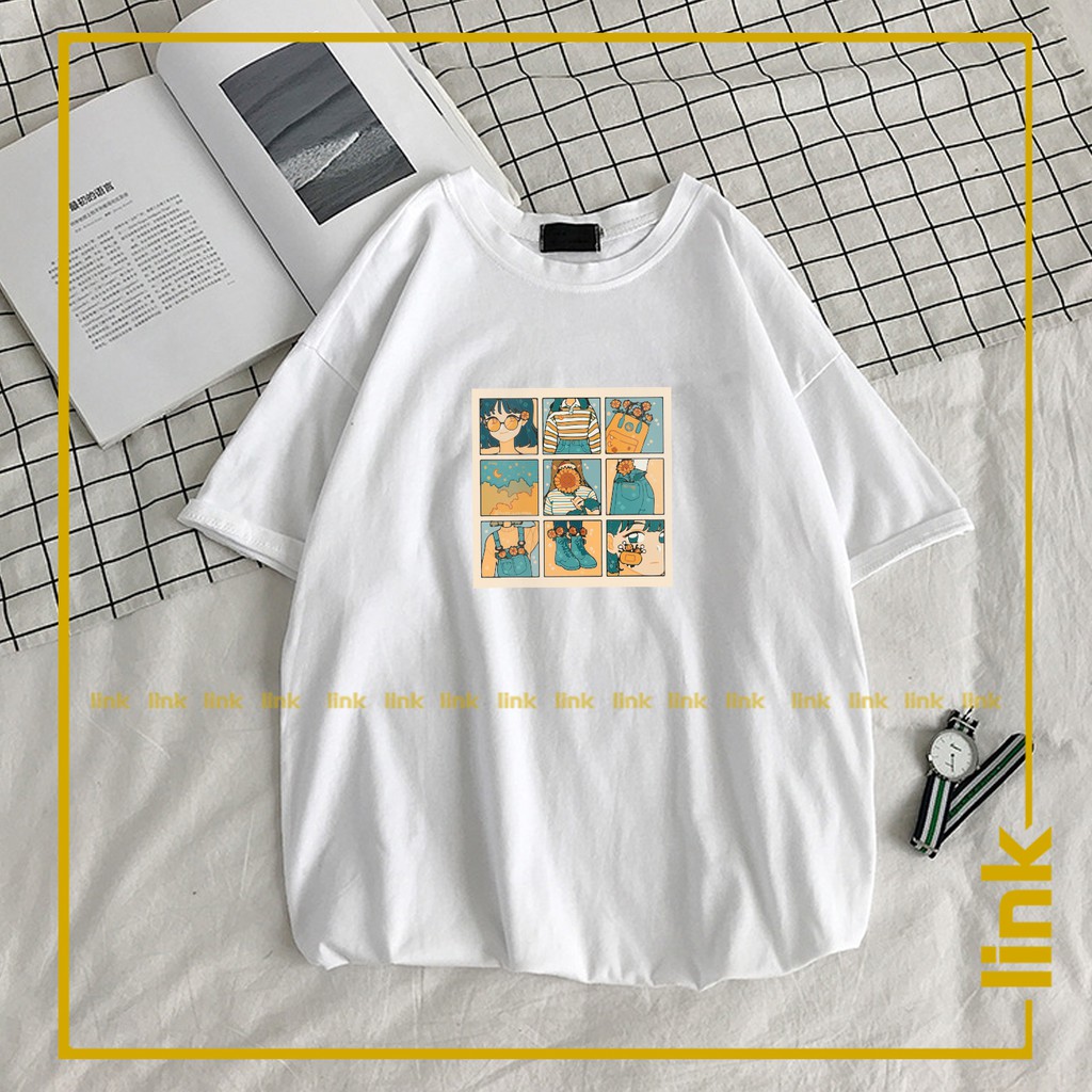 Áo thun unisex HOẠT HÌNH cute tay lỡ dáng rộng ( Đen, Trắng, Vàng )