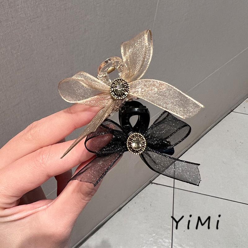 Kẹp Tóc Nơ Đính Đá Kim Cương Giả Hai Mặt Vải Lưới Kích Thước Nhỏ Cài Tóc Đuôi Ngựa Mùa Hè