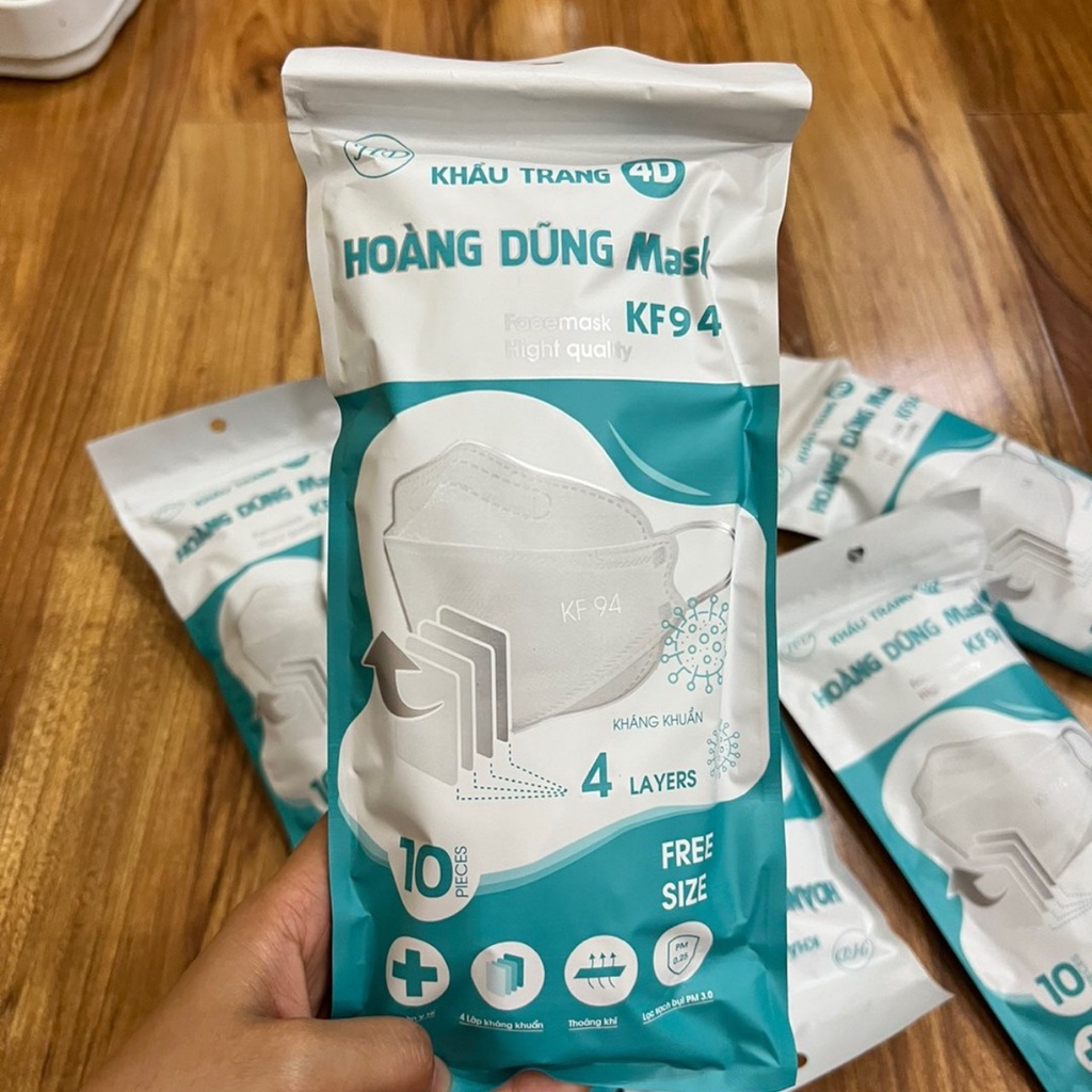 Khẩu Trang 4D KF94 Hoàng Dũng Mask Kháng Khuẩn Chống Bụi Mịn Công Nghệ Hàn Quốc Sét 10 KT0710