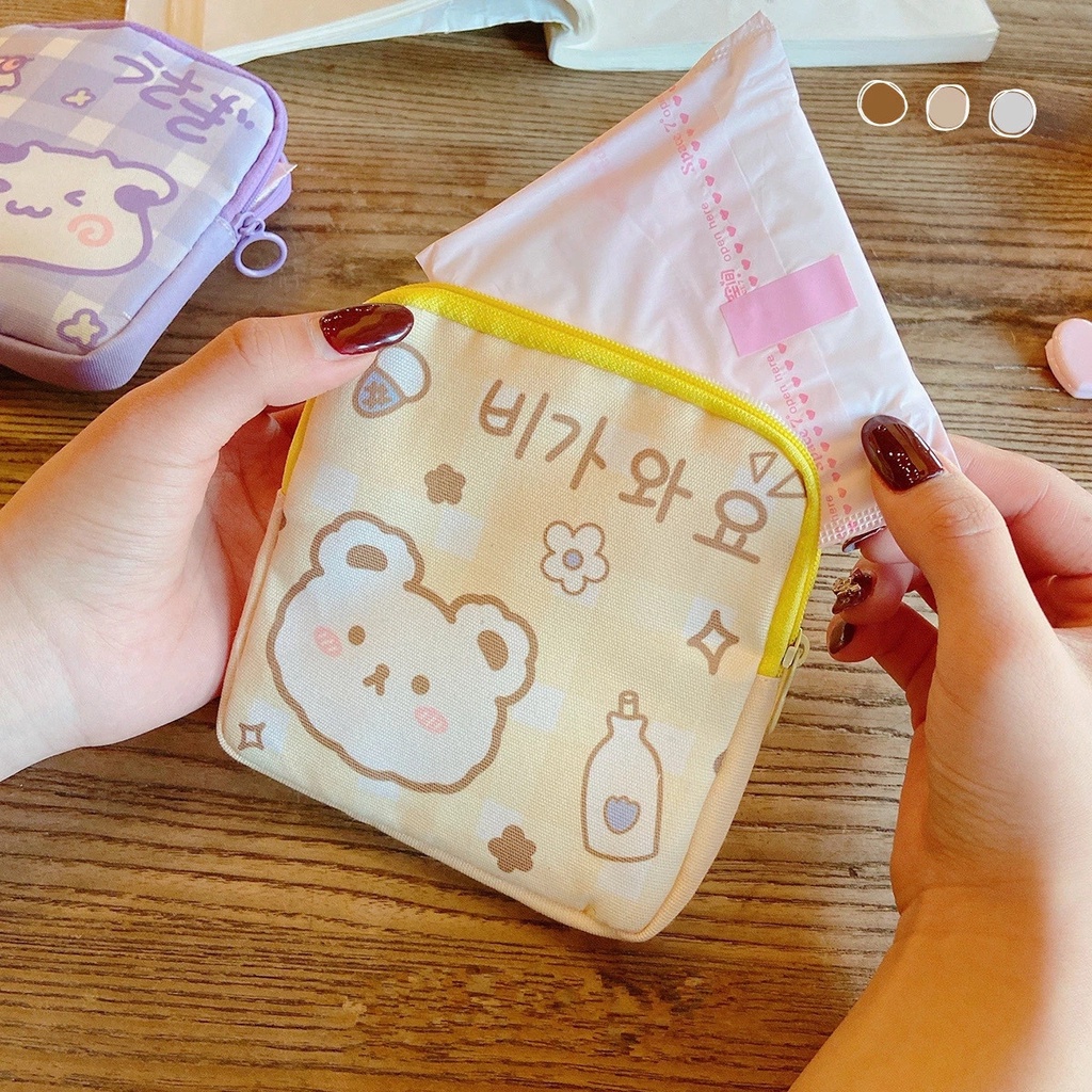 Túi Đựng Băng Vệ Sinh Họa Tiết Động Vật Hoạt Hình Dễ Thương Phong Cách Hàn Quốc