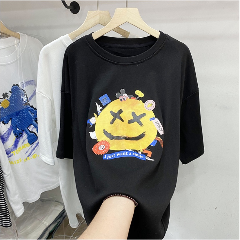 Áo Thun Mặt Cười Siêu Kute Phong Cách Trẻ Trung Năng Động, Cotton Mịn Thoải Mái Hoạt Động Hè 2022