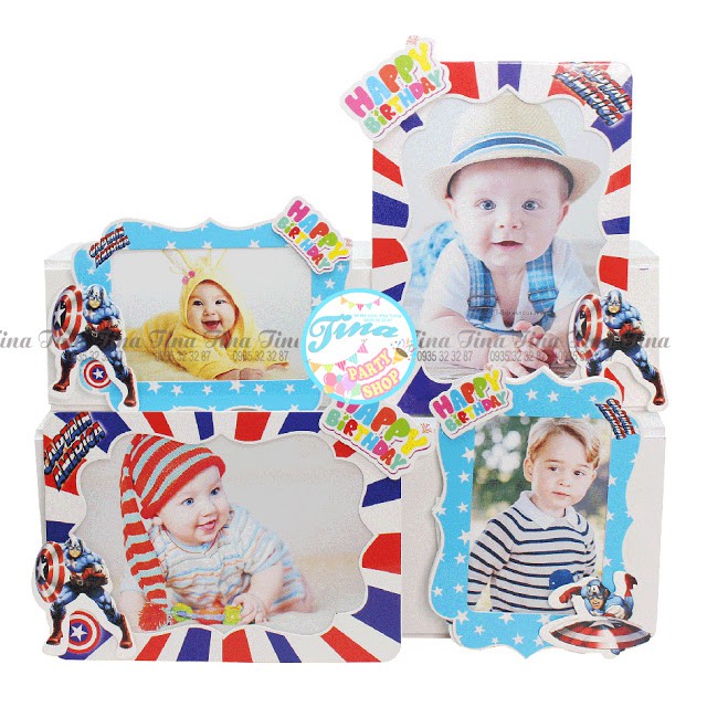 Set trang trí sinh nhật bé trai Bộ phụ kiện chủ đề Captain American siêu nhân mini - mega - Happy birthday