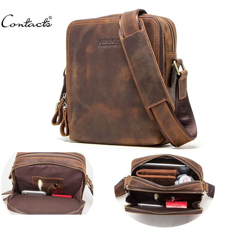 Túi Đeo Chéo CONTACT’S Mb078 Da Bò Thật Thời Trang Cho Nam