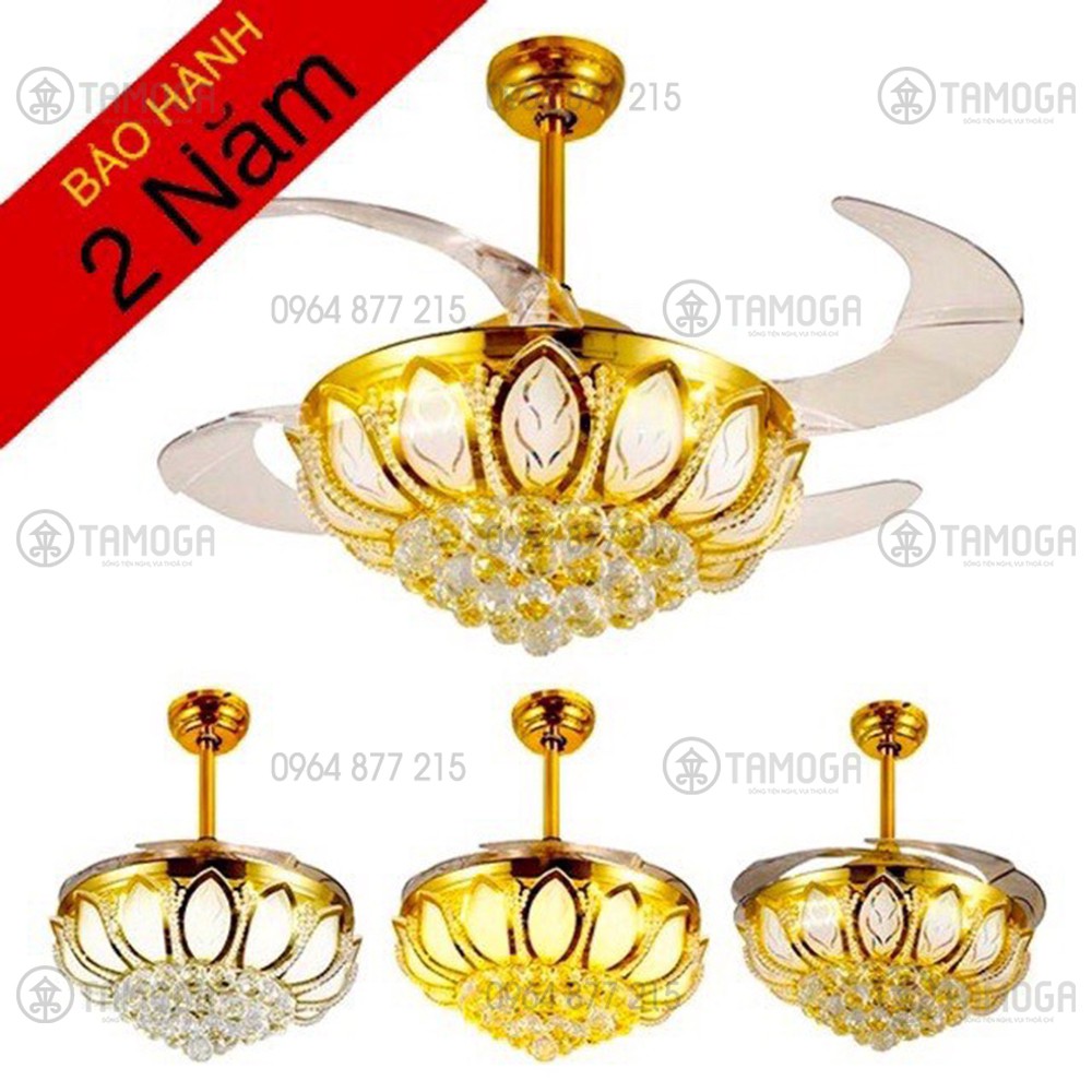Quạt trần đèn, quạt đèn trần dấu cánh trang trí phòng khách Cánh Sen HAPOVA PERVI 8015