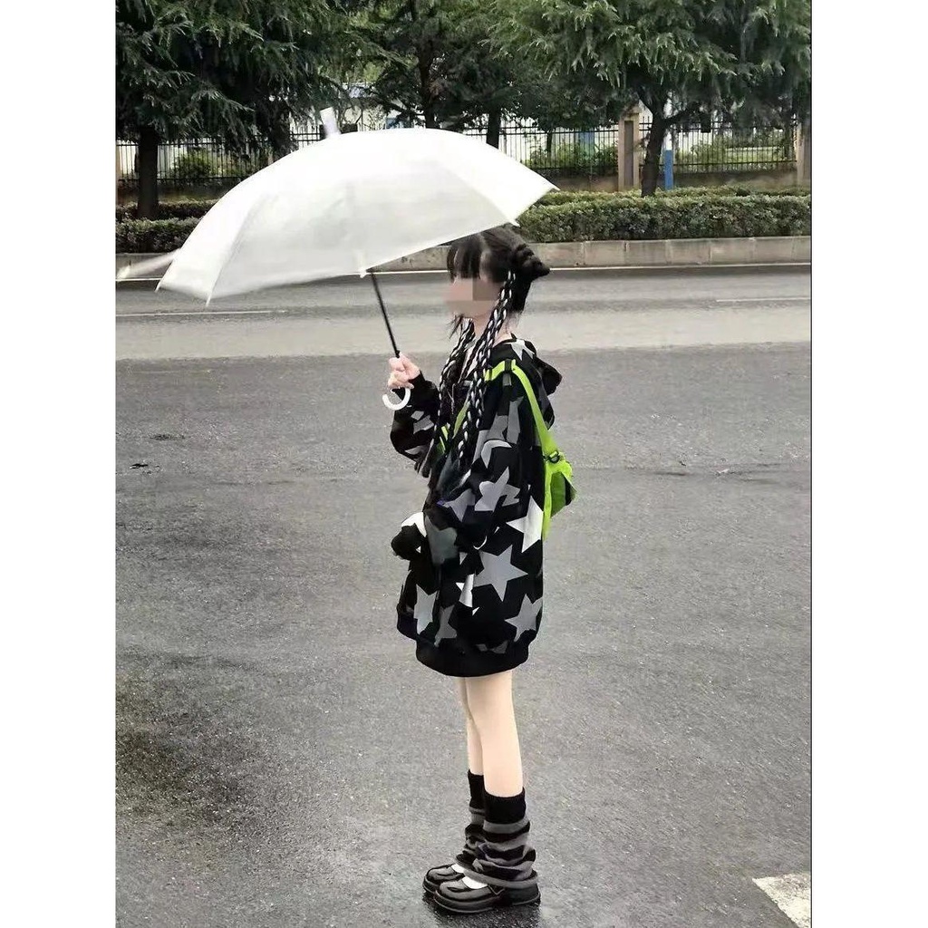 Áo Khoác Hoodie oversize In Hình Ngôi Sao Phong Cách Đường Phố Mỹ
