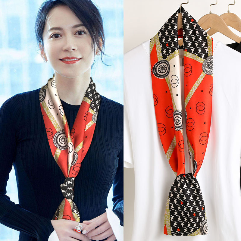 Khăn quàng cổ dài mỏng bằng lụa phối ruy bằng thời trang xuân thu Hàn Quốc cho nữ
