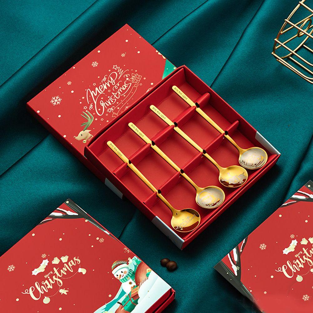 FOREVER Bộ Muỗng Nĩa Bằng Thép Không Gỉ Họa Tiết Giáng Sinh