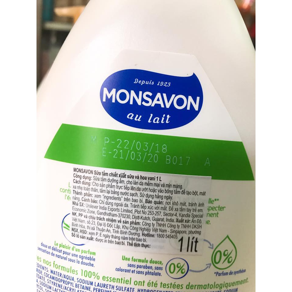 (1000ml) Sữa Tắm Dưỡng Thể Monsavon Chiết Xuất Sữa & Hoa Vani