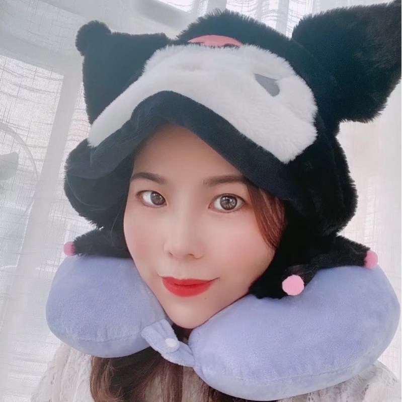 Gối Kê Cổ có Nón Trùm gấu Dâu Lotso bear Hoạt Hình Dễ Thương