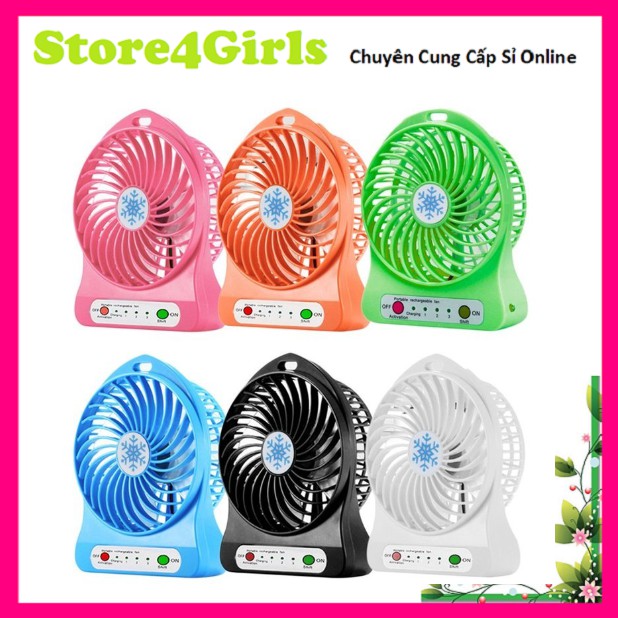 Quạt sạc tích điện mini 3 tốc độ gió tặng kèm 1 pin + 1 dây cáp sạc Store4girls