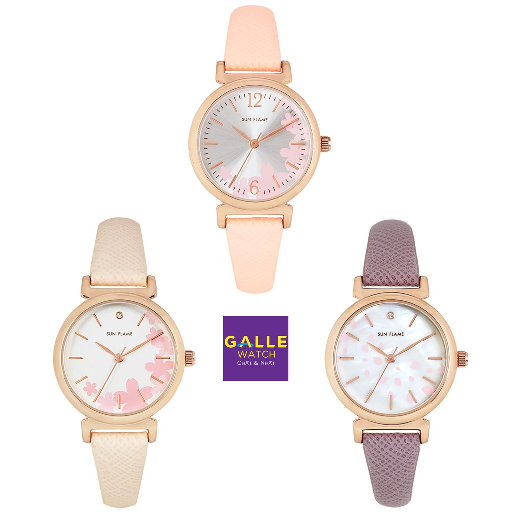 Đồng hồ nữ dây da chính hãng Sunflame MJOE9084 chống nước, mặt số họa tiết hoa anh đào tạo điểm nhấn, xuất xứ Nhật Bản | BigBuy360 - bigbuy360.vn