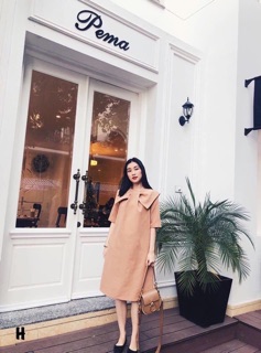 [Ảnh thật] Váy nơ cổ dáng suông (đen, be)